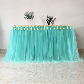 

Tiffany Blue TableCloth Wedding Attendance Table Decoration Birthday Party Tablecloths Cake Dessert Table Dress Yarn Tablecloths