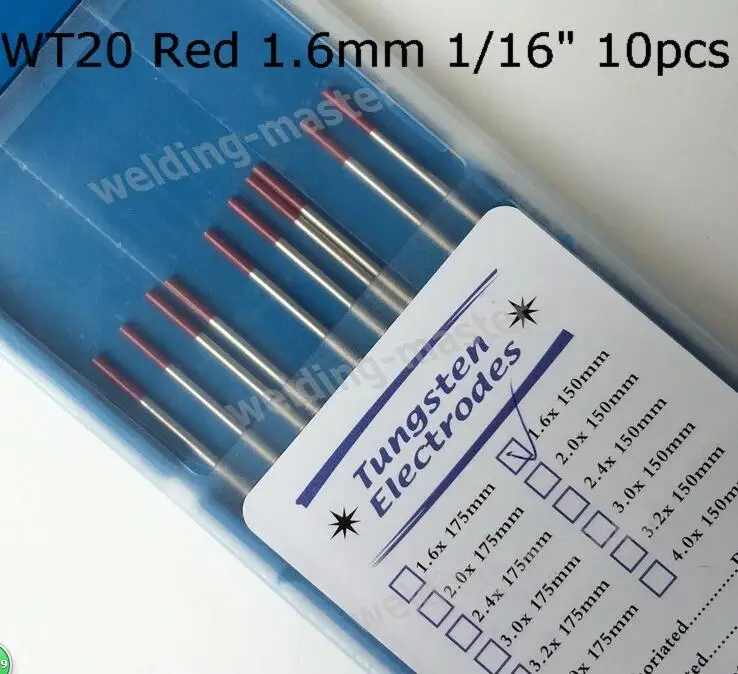 Tig Electrode Red Tip 1.6mm x 150mm 10pcs Tungsten Electrode WT20