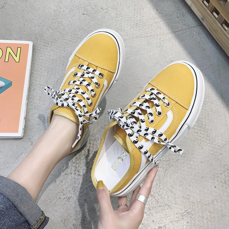 

Baotou canvas half slippers female 2019 summer new net red one pedal fashion thick