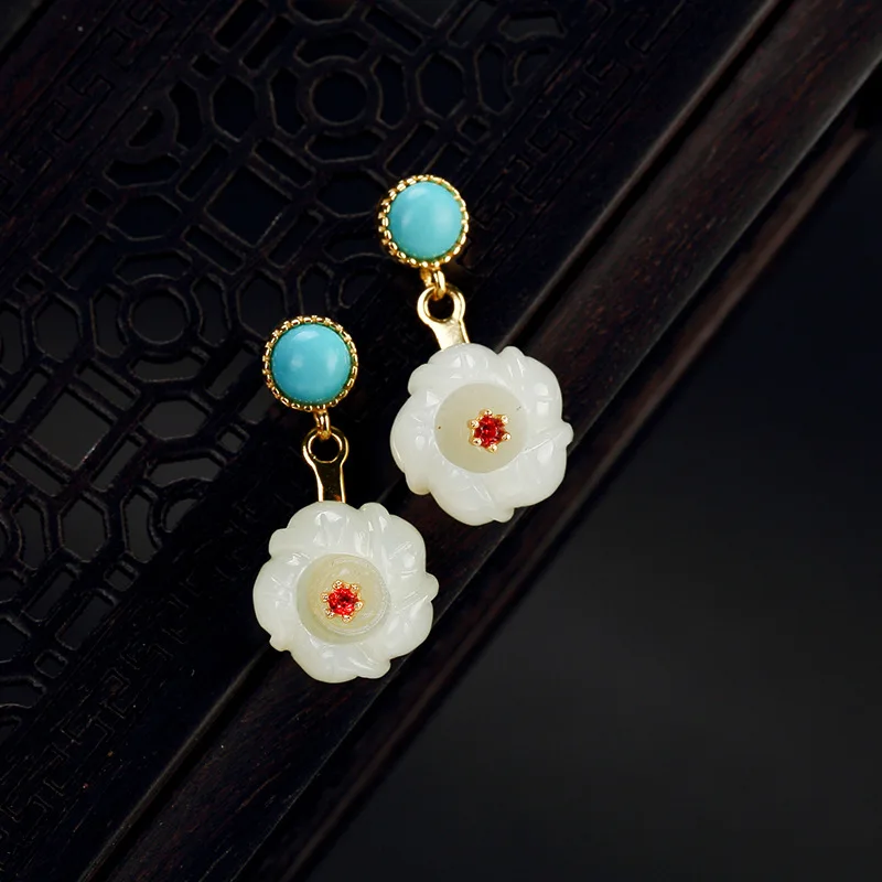 925 sterling silver natural hetian jade turquoise drop earrings designer works elegant earrings for women charms fine jewelry 925 sterling silver natural hetian jade turquoise drop earrings designer works elegant earrings for women charms fine jewelry
