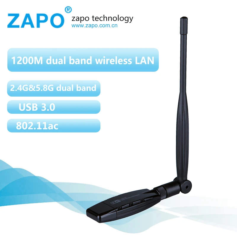 ZAPO Мощный 5G двухдиапазонный wifi USB 3,0 адаптер 1200 Мбит/с беспроводной AC приемник сетевая карта 5dbi антенна для всех Windows Linux