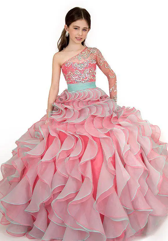 Unique One Shoulder Floor Length Flower Girl Dresses With Sash Special