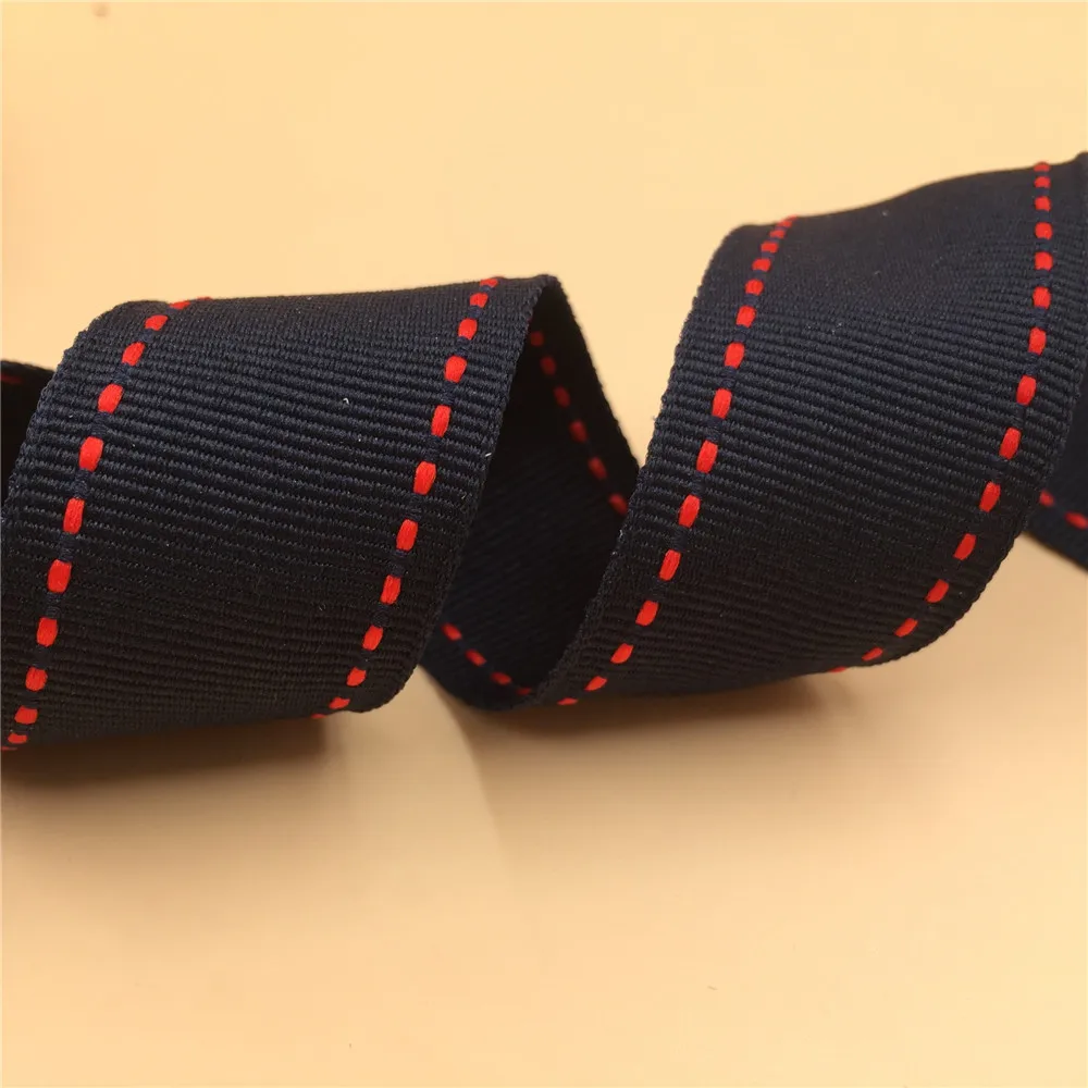 (10 Yards/lot) 1" 25mm Quality Red Stitches Navy Grosgrain Ribbon Gift