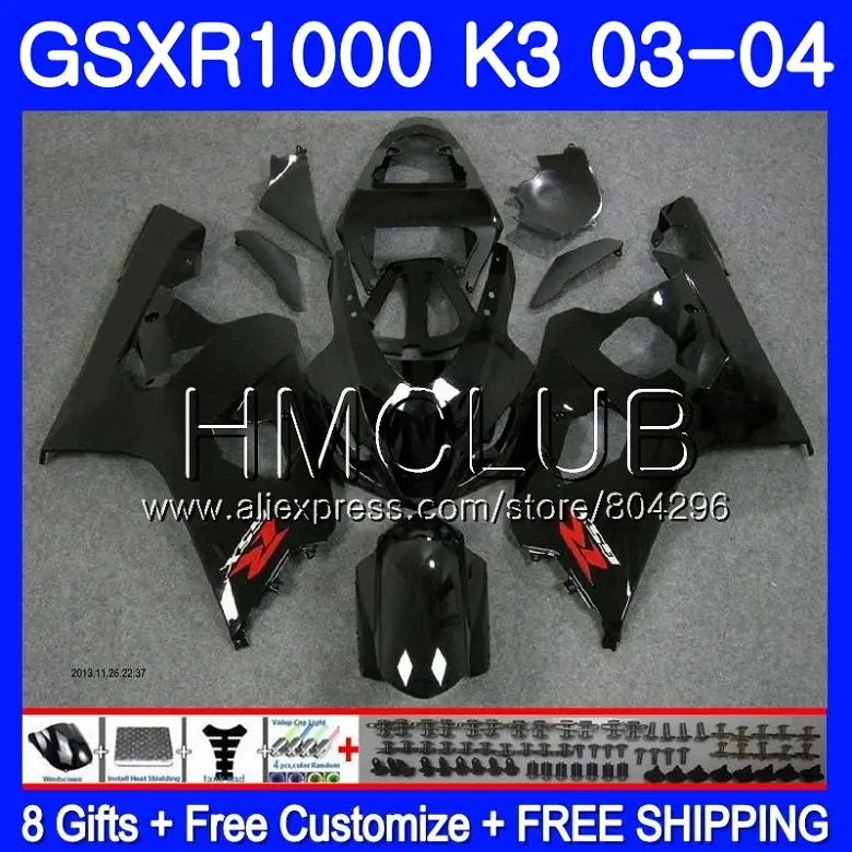 

Body For SUZUKI GSXR-1000 GSXR1000 03 04 Bodywork 32HM.2 GSX-R1000 GSX R1000 03 04 K3 GSXR 1000 2003 2004 Fairing Glossy black