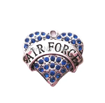 

100pcs a lot rhodium plated fashion Air Force blue Crystal Heart Pendant(A100053)