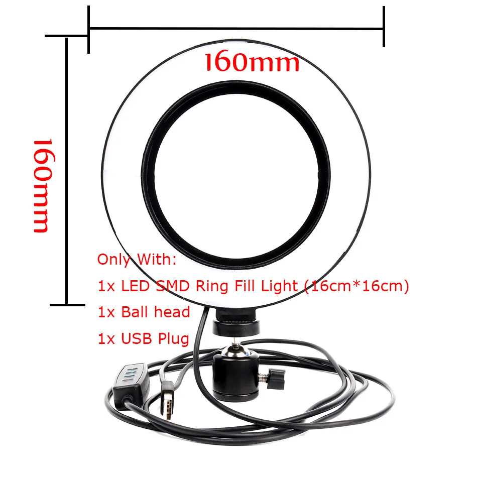 Освещение для фотосъемки камера светодиодный селфи кольцо свет 16 дюймов 3200-5500K студийный свет с треногой USB разъем для Youtube видео макияж - Цвет: Black