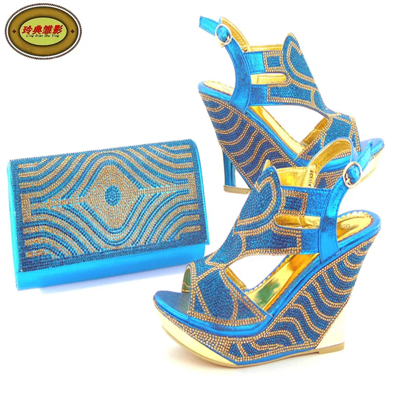 

JH1431 Fashionable Rhinestone Wedding Bride Shoes And Bag Set Laest European Ladies Shoes And Bags Sets Wholesale