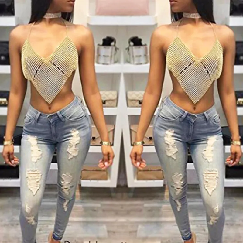 AmazingRhinestone металлическая сетка кристальная цепь на тело MaxiJewelry Блестящий бюстгальтер с блестками боди для женщин золото серебро