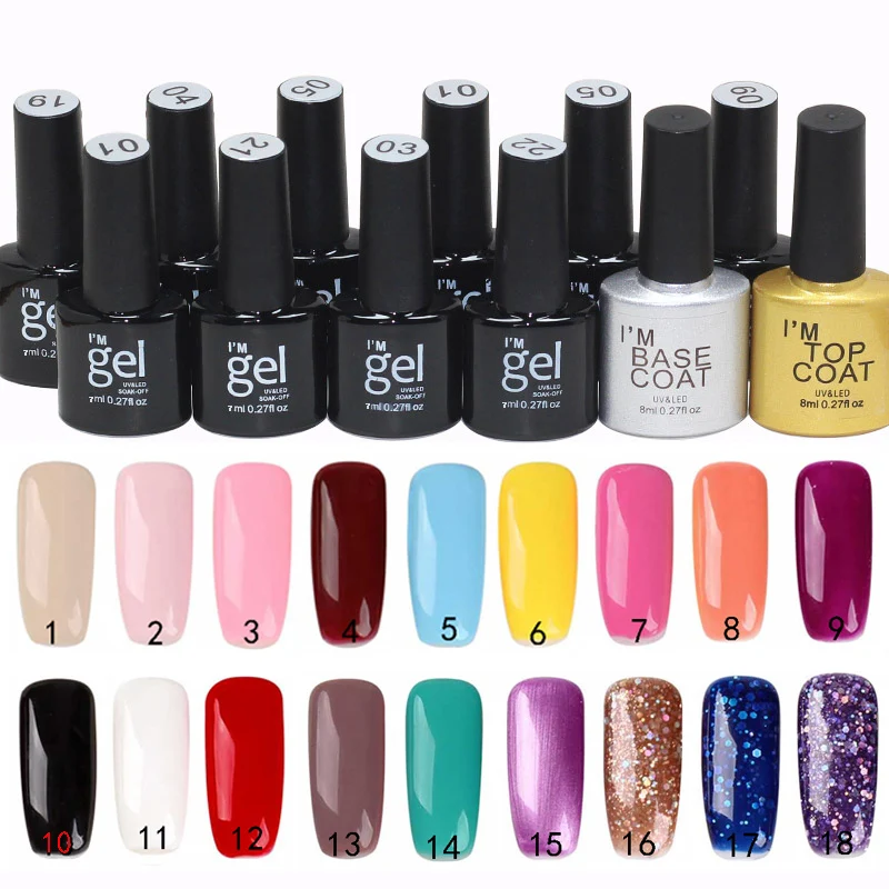 Гель для ногтей(выберите 10 цветов+ базовый гель+ верхнее покрытие) цветной гель лак для ногтей Набор для ногтей