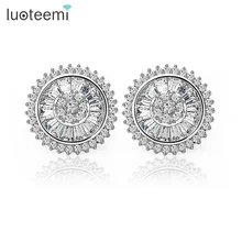 LUOTEEMI, женские роскошные серьги-гвоздики белого и золотого цвета, микро-серьги для девушек, свадебные серьги с кубическим цирконием, большие серьги для сексуальных женщин, Заводская распродажа