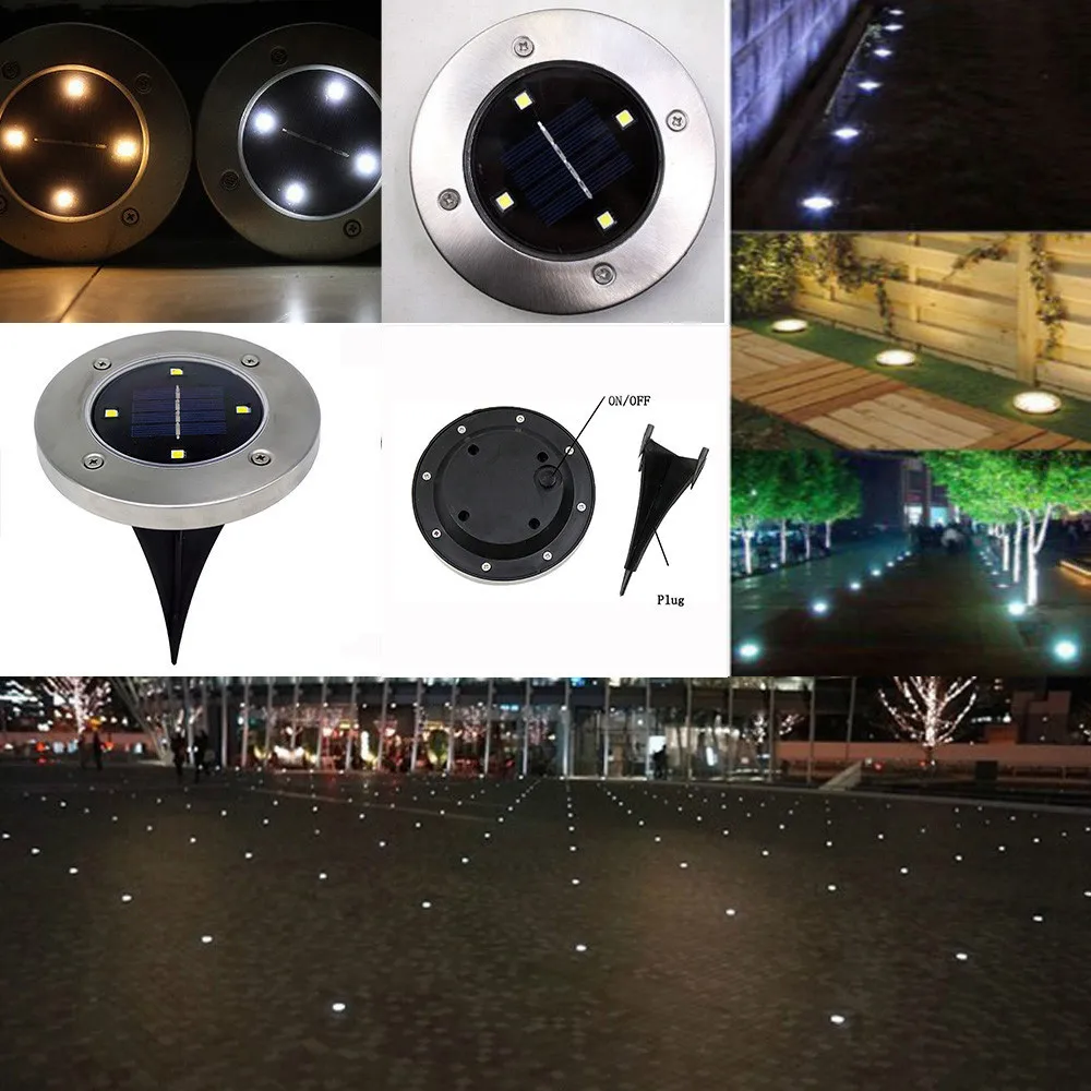 Hot Sale 4Pcs 4LED Solar Powered Ground Light Buried Light Under Ground