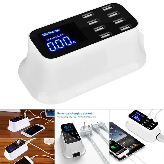 Зарядных станций быстрое зарядное устройство 8 порты и разъёмы USB Hub ЖК дисплей экран для мобильного телефона путешествия SD998