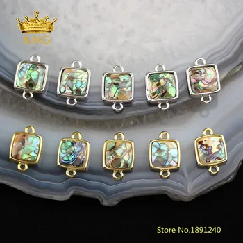 

10pcs sale,Square Abalone Shell Connectors for Bracelet,Natural Shell Plated Gold/Silver Copper Links Charms Findings FZ29