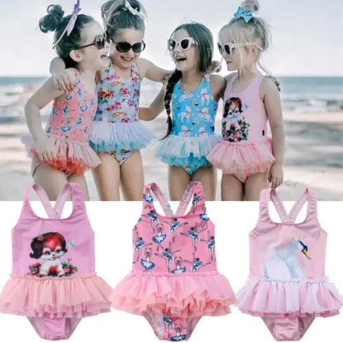 Kids Baby Girls Tulle Dress Swimwear One-piece Swimsuit Skirt Bathing Beachwear
