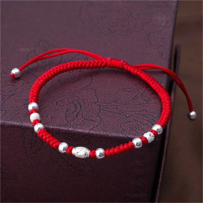 

925 Sterling Silver Lucky Red Rope Shamballa Bracelet Handmade Bangle Wax String Amulet High Quality Fashion Jewelry