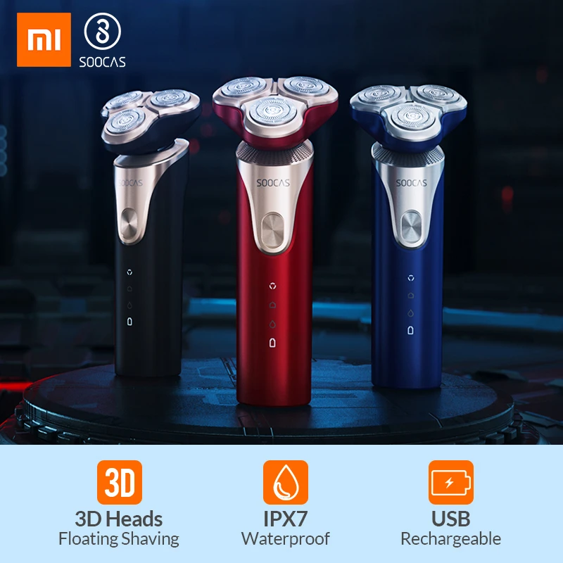 Xiaomi Mijia SOOCAS S3 электробритва для мужчин, 3 режущие головки для сухого влажного бритья, Беспроводная USB перезаряжаемая Водонепроницаемая бритва