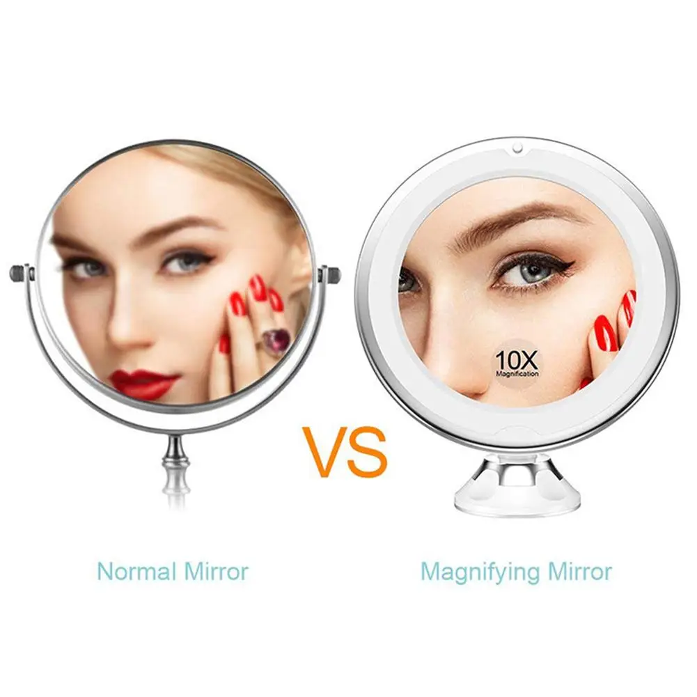 

10X Magnification LED Fill Light Makeup Mirror Suction Cup 360 Degree Rotating Bathroom Mirror With Light