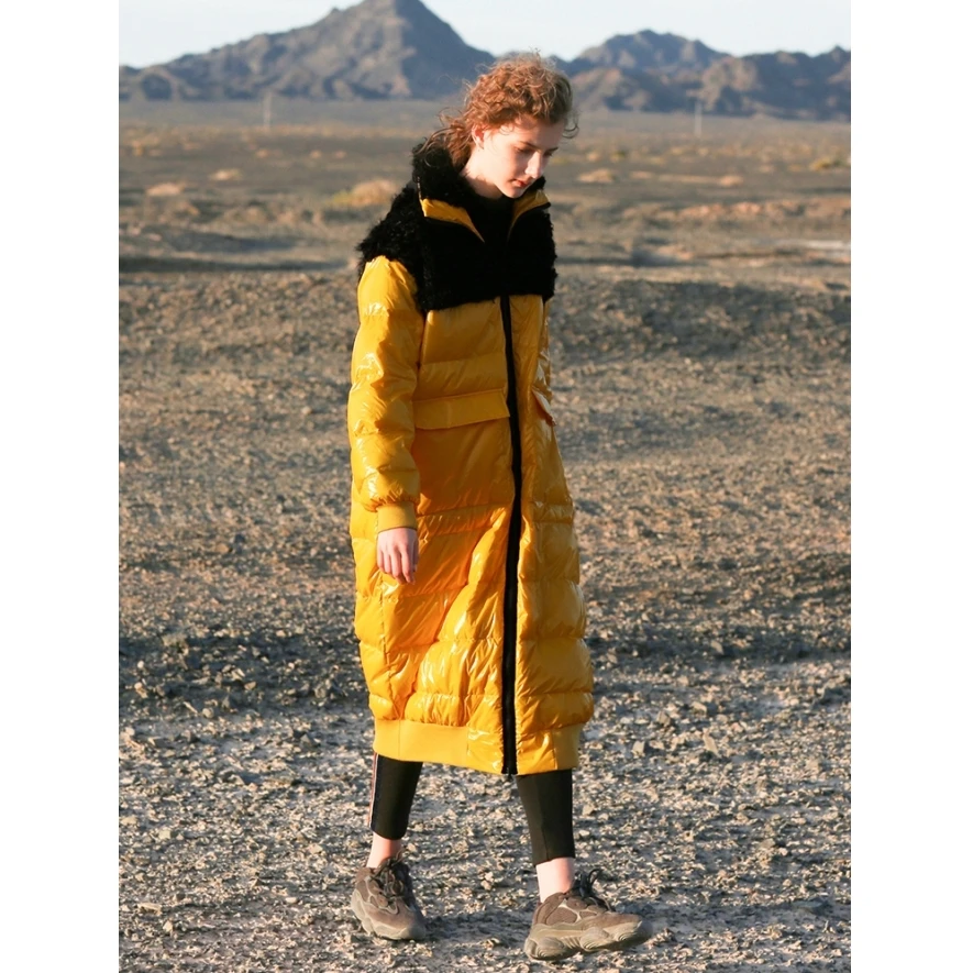 Patchwork D'agneau Veste D'hiver Bright 2018 Réel Nouvelle Longues Yellow Jaune Blanc Vif Fourrure De Noir Manteau Duvet Collection Femmes Canard qYww0cUxZT