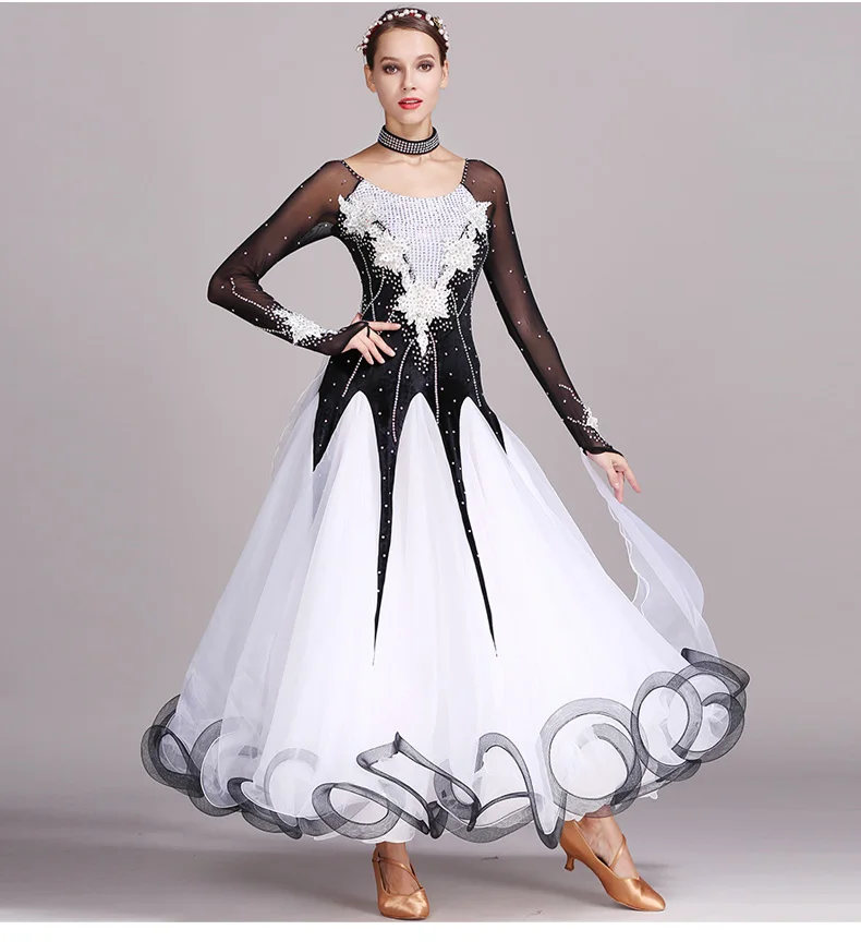 Новинка 2017 профессиональный горный хрусталь бальных танцев костюм вода цветы современный платье для танцев для женская обувь высокого