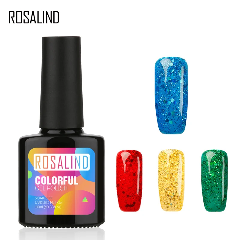 

ROSALIND Gel 1S Yellow Diamond Color Glitter Nail Polish UV Nail Gel Led UV Gel Varnish Soak Off Gel Nail Polish Base Top