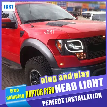 

Car Styling Headlight assembly 2011 for FORD RAPTOR F150 DoubleU Angel Eye LED DRL Lens Double Beam H7 hid kit with 2pcs.