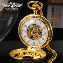 T-Ganador Marca Clásica de Los Hombres Reloj Mecánico Esquelético de Reloj de Bolsillo de Bronce Color Oro de La Cadena de Vaquero Venta Entera WRG8018M5G1