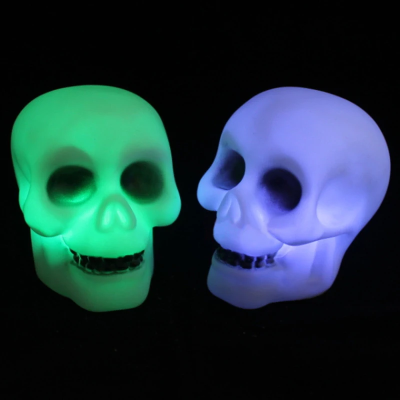

48pcs/lot Halloween Theme Favors Skull Flashing Light Color Changing LED Flash Lamp Children Room Supplies HN306