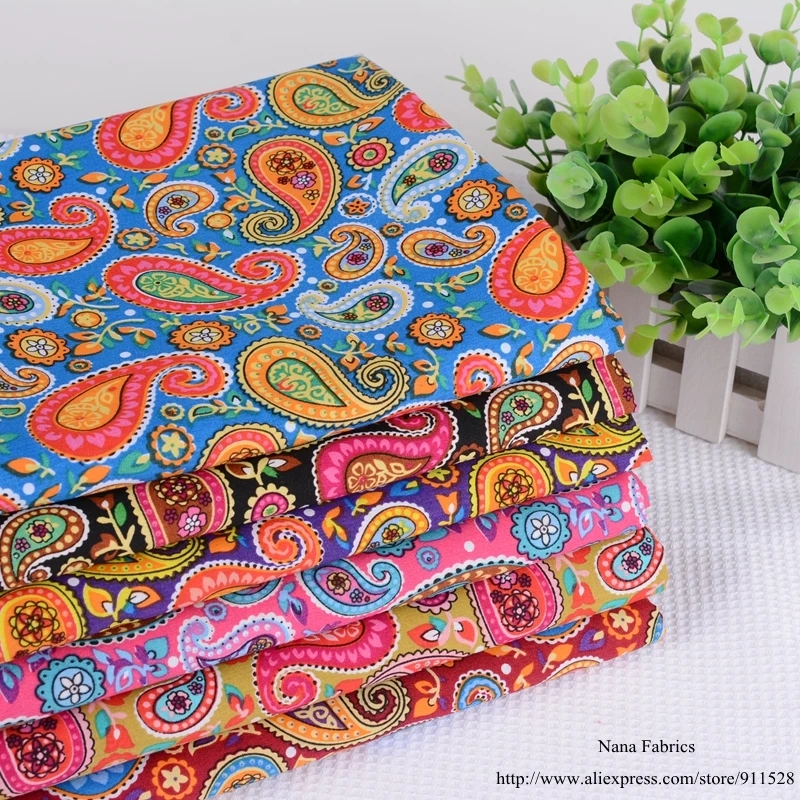 

Half meter 140*50cm Small Paisley Printed 100% Cotton Cartoon Fabric for Patchwork Quilting, Dresses Shirts Cloth Tissue for Sew