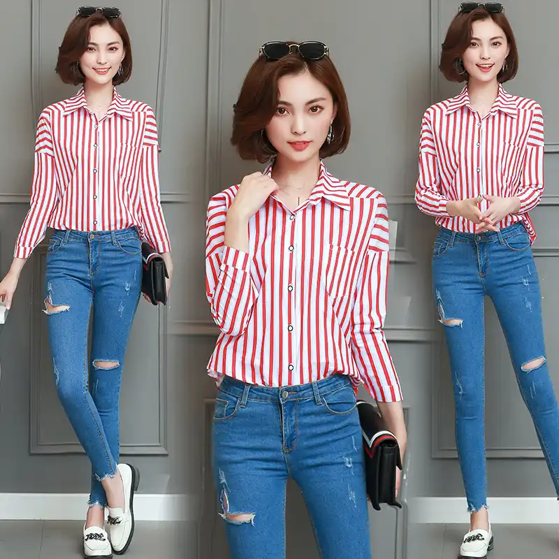 fashion styles pretty cheap innovative design Korean Blouse For Ladies Shirt Women Red White Striped Top Female ... fashion styles pretty cheap innovative design Korean Blouse For Ladies Shirt Women Red White Striped Top Female ...