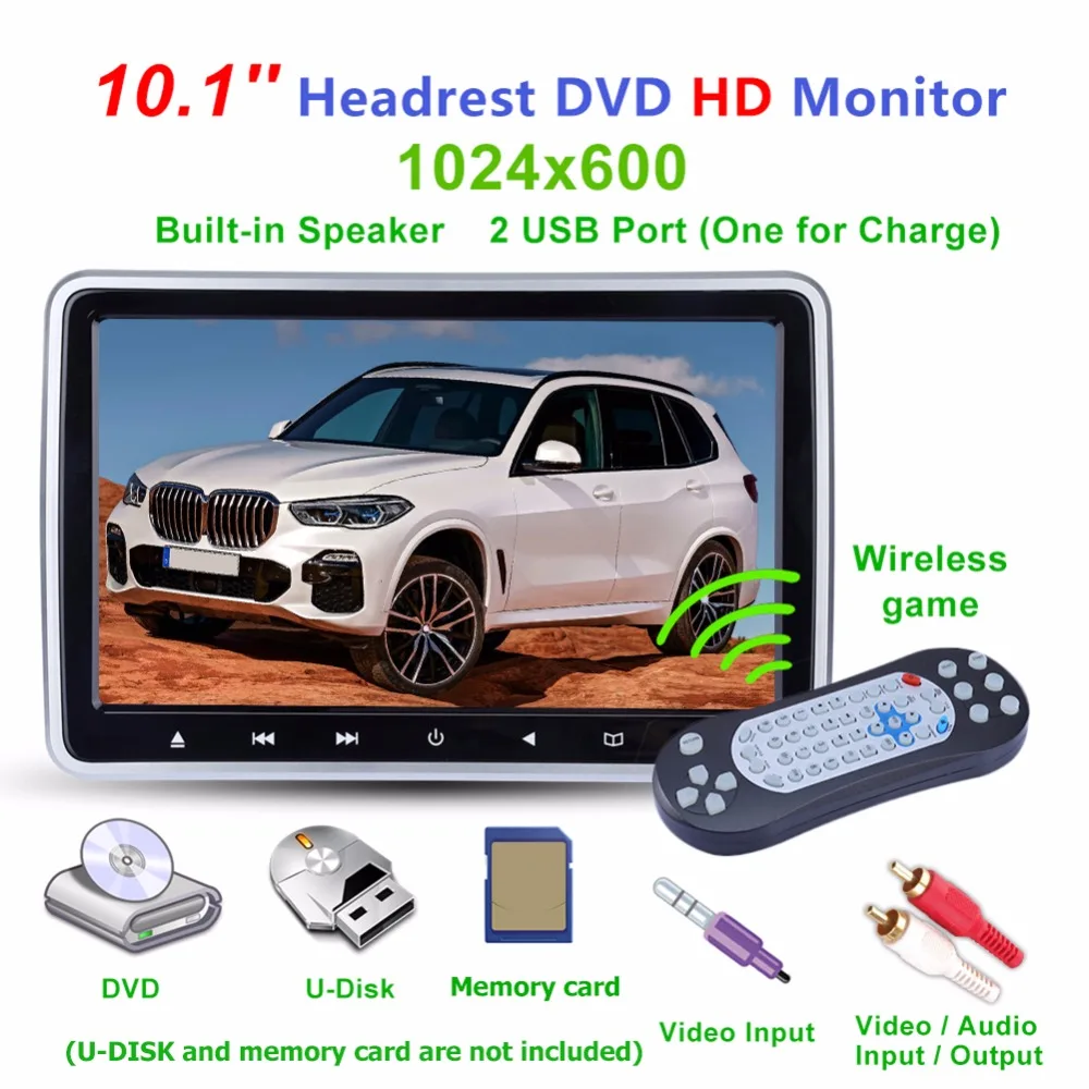 

10.1 Inch LCD Screen Car Headrest DVD Monitor TV Monitor Player USB FM Speaker Auto DVD Video Player 1024x600 Screen Radio