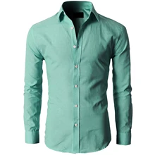 Fashion Mens Luxury Stylish Casual Dress Slim Fit Casual Long Sleeve – Celadon CN M=US/UK XS