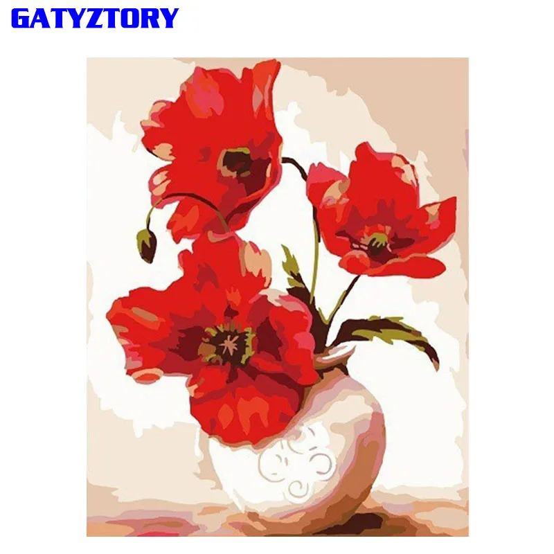 

GATYZTORY Frameless Red Flowers DIY Painting By Numbers Calligraphy Painting Modern Wall Art Picture For Home Wall Decor Artwork
