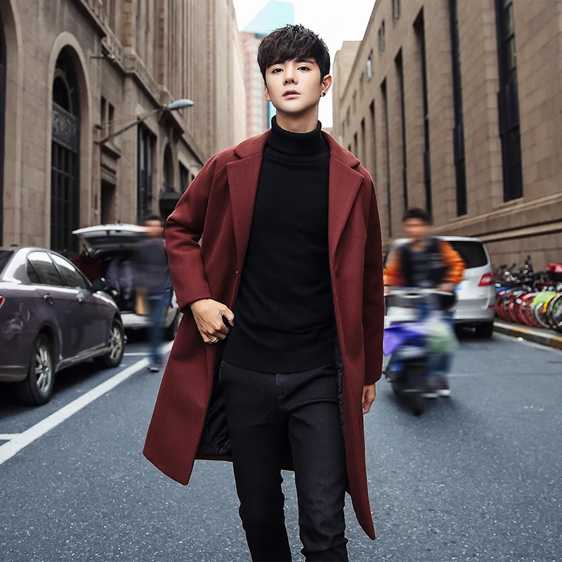 2019 Spring Long woolen cloth coat Men Fashion Trend Dust coat Loose Male Overcoat 2019 Spring Long woolen cloth coat Men Fashion Trend Dust coat Loose Male Overcoat