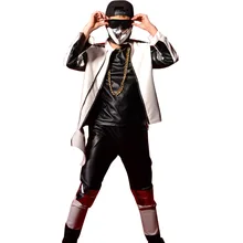 Уличный стиль хип-хоп Для мужчин Кожаная куртка черный, белый цвет СЕРЕБРЯНЫЙ кожаная куртка мотоцикла мужской пальто певица танцор сценический костюм