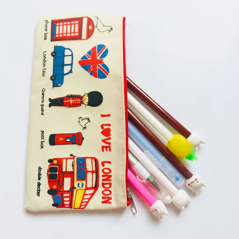 Kawaii I Love London Soldier холщовая ручка Карандаш сумка держатель для хранения студенческие канцелярские принадлежности