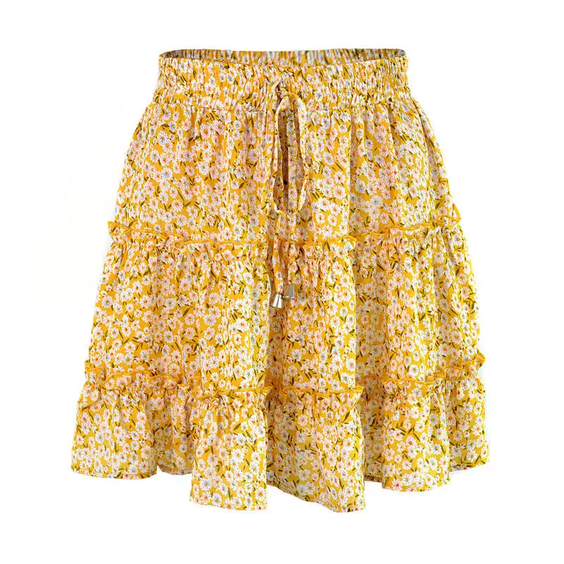 Сексуальная Женская модная юбка с оборками и высокой талией для женщин, юбка средней длины с цветочным рисунком, пляжные короткие мини юбки, новинка - Цвет: 5