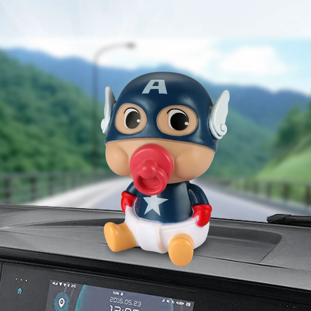 

Car Ornament ABS Baby Nipple Doll For Captain America Cute Decoration Automobile Interior Shaking Head Action Figure Model