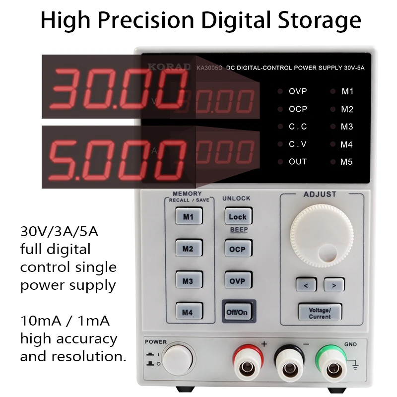 KA3005D Высокоточный Регулируемый цифровой источник питания постоянного тока 4Ps mA 30 V/5A регулятор напряжения источник питания Регулируемый источник питания