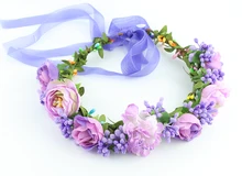 Kids baby 11 colors flower forehead hair wedding Floral garland with Ribbon Adjustable girls flower crown women flower wreath