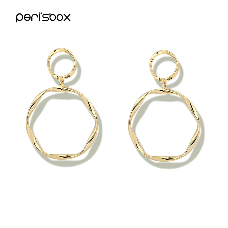 

Peri'sBox Gold Sliver Color Double Twisted Circle Hoop Earrings for Women Geometrical Round Hoops Simple Large Big Earrings