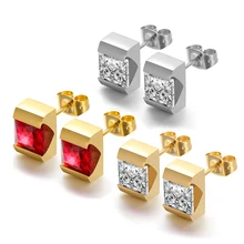 Модные корейские драгоценности, серьги с большим цирконием, высокое качество, 316L, нержавеющая сталь, Золотые серьги-гвоздики, свадебные серьги для женщин, подарок