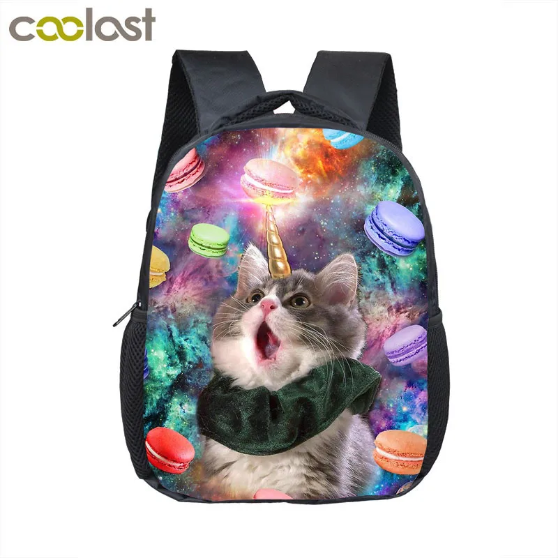 

12 inch funny kitten cat and Donut small backpack children kindergarten bag kids school bags backpack boys girls book bag gift