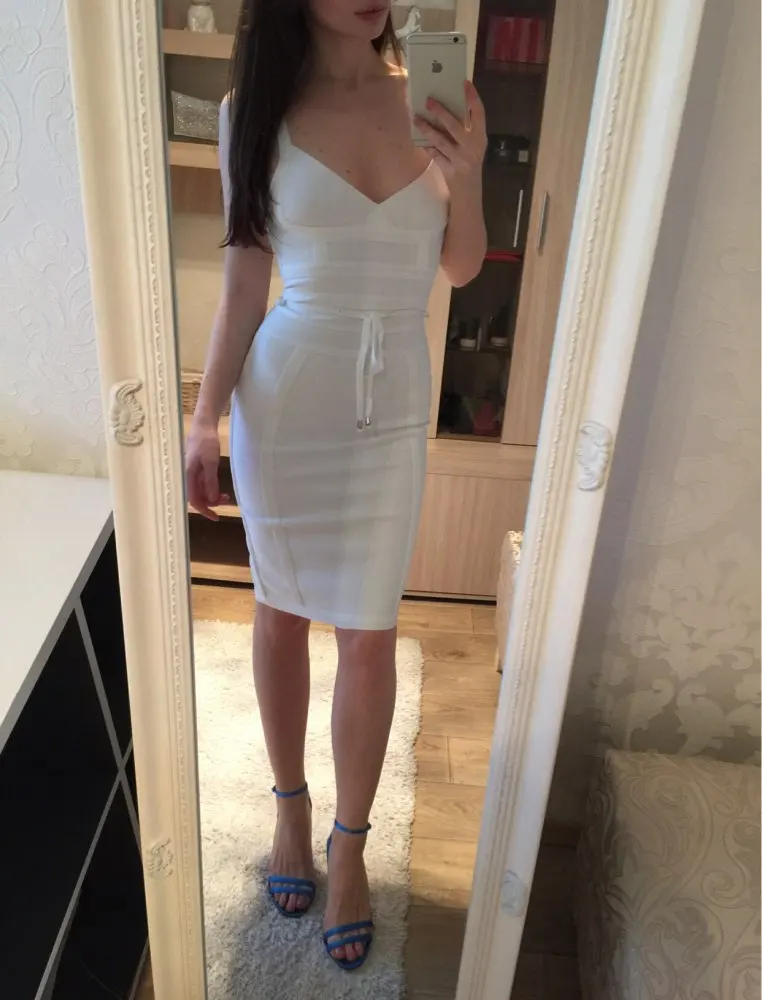 

Two-color bandage sexy sleeveless deep v knee dress cocktail party dress wholesale and retail HL08
