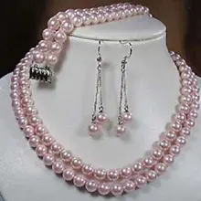 Стиль Природный благородный ювелирные изделия 8 ММ Розовый Sea Shell Жемчужное Ожерелье Серьги Браслета ML0988(C0322