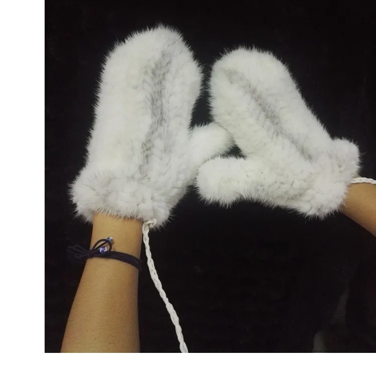 Осень Зима Натуральная норки трикотажные Перчатки для женщин, Новое поступление полный палец теплые меховые Перчатки