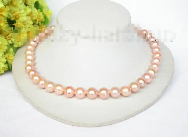

Hot sale new Style >>>>>17" luster Natural 11mm pink round pearls necklace 925 silver clasp j8311