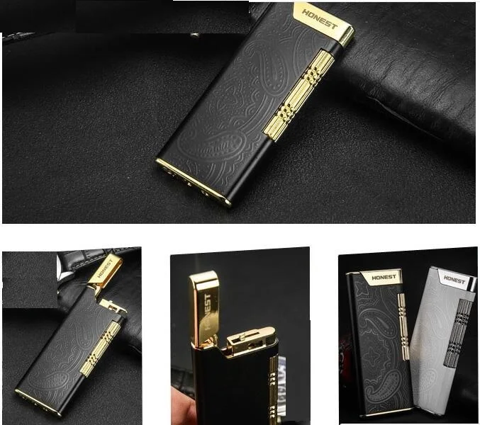 windproof tobacco smoking metal lighter high end fire refillable butane gas lighter black white