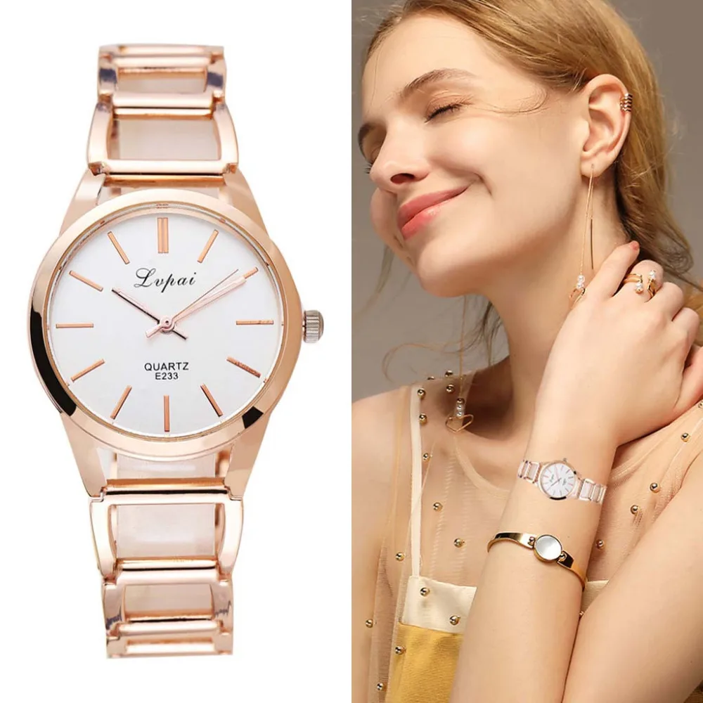 

LVPAI Rose Gold Casual Quartz Ladies Bracelet Wristwatches New Arrive Creative Women Fashion Luxury Watch Dress Quartz Clock*533