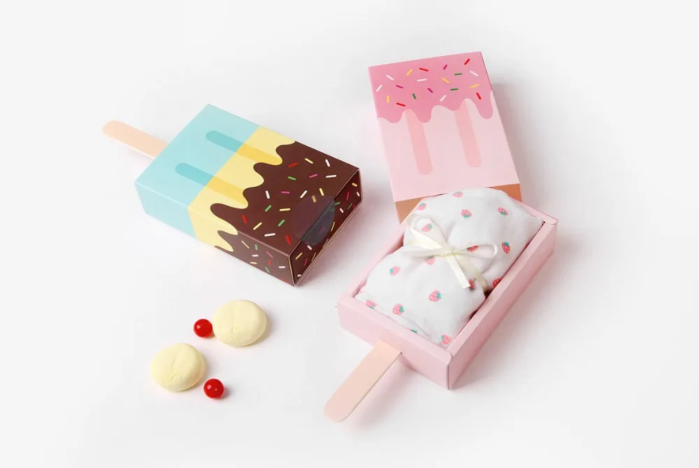 

OLOEY Ice Cream Shape Candy Boxes Kraft Bag Paper Popcorn Box Goodie Bags Gift Bag Kids Party Favors Candy Bag Birthday Decor