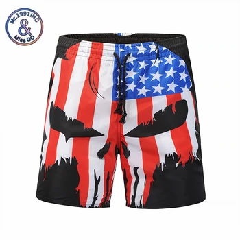 

Mr.1991INC Men Beach Shorts Trousers 2018 Skull Punisher USA Flag 3D Print Fashion Men's Bermuda Board Shorts Fitness Sweatpants